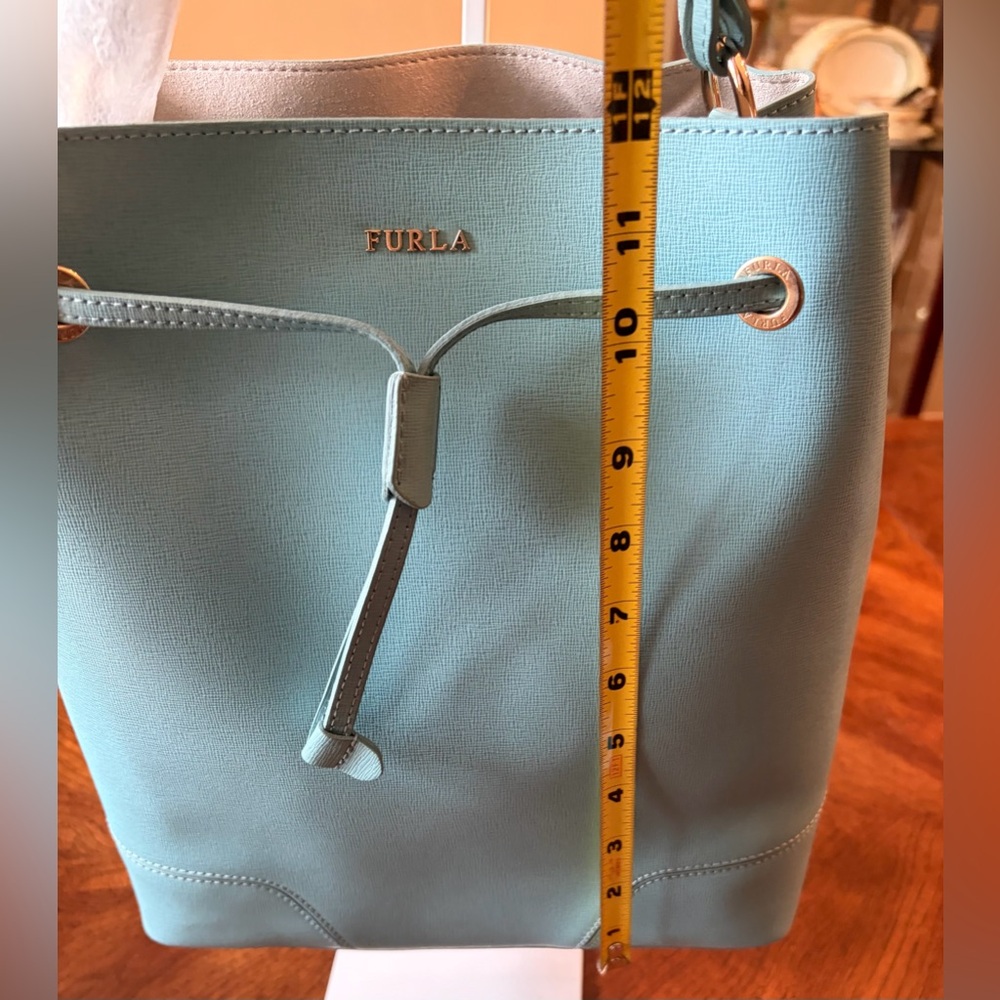 Furla Aquamarine Stacy Leather Drawstring Bucket Bag with Pouch - Picture 9 of 13
